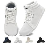 Wizshoe Chaussures Femme Homme Minimaliste Trail Pieds Nus Barefoot Baskets Hautes Décontractées Running Baskets Marche Unisexe Large Orteil Trekking Sneakers Respirant Poids Léger Blanc 41EU