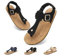Wizshoe Sandales D'été Pour Femme Tong Sandales Plates Bohème Chaussures Confortables et Pieds Larges Sandalettes Flip Flop Barefoot Sandals Women Noir 40EU