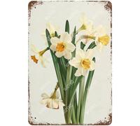 WIZYXQ Plaque en métal vintage en forme de fleur Narcisse - Décoration murale rétro pour salon, chambre à coucher, jardin, cour, magasin, bar - 20,3 x 30,5 cm