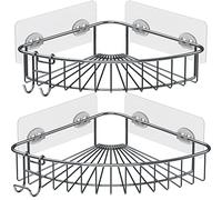 WJ Ideal Étagère d'angle de Douche - Lot de 2 étagères de Douche en Acier Inoxydable SUS304 antirouille avec 8 ventouses (4 adhésifs supplémentaires) et 2 Crochets de Rangement Robustes pour Salle de