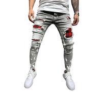 WJANYHN Jeans imprimés déchirés pour Hommes Baskets Extensibles à appliqué Jeans décontractés