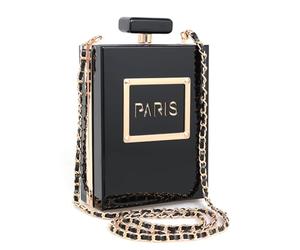 WJCD Sac à main pour femme en acrylique noir en forme de parfum