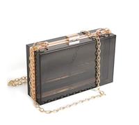 WJCD Women Clear Purse Acrylic Box Clutch Handbag, Small Transparent Crossbody Evening Bag Stadium Approved Gold Chain Strap (Clear black)