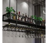 WJDREPKHY Étagère à Verres à vin de Plafond Industrielle, Support réglable pour Alcool et vin, Grande vitrine de Rangement en Fer pour Bar, café, Cuisine - 39,3 Pouces