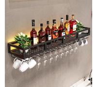 WJDREPKHY Étagère à vin Murale, étagère Flottante avec Porte-Verres, étagère à vin Ronde Industrielle Suspendue pour Cuisine, Salle à Manger, Bar (Noir) (Taille : 60 x 25 x 14 cm)