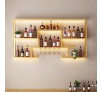 WJDREPKHY Étagère à vin Murale Industrielle, étagère Flottante pour Bar, étagère de Rangement avec Porte-Verres à vin, présentoir à vin Mural pour Cuisine, Bar, Salle à Manger, doré (Dimensions : 100