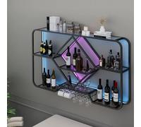 WJDREPKHY Étagère Murale Moderne à 3 Niveaux pour Verres à vin avec éclairage LED - Étagère à vin Industrielle multifonctionnelle en métal pour la Maison, Le Bar et Le Restaurant