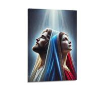 WJDYMX Impression sur toile avec image chrétienne de Jésus et de la Vierge Marie regardant la lumière sacrée - Décoration murale moderne pour chambre à coucher - 20 x 30 cm