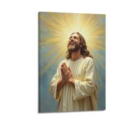 WJDYMX Impression sur toile avec image chrétienne de Jésus priant avec lumière rayonnante et joie - Décoration murale moderne pour chambre à coucher - 30 x 45 cm