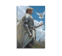 WJDYMX Peinture à l'huile sur toile représentant un chevalier chrétien et une colombe blanche - Décoration murale moderne pour chambre à coucher - 30 x 45 cm
