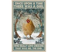 Wje-A01 Plaque en métal vintage Chicken Farm Once Upon A Time There was A Girl Who pour intérieur et extérieur, téléphone public, maison, bar, café, cuisine - 20,3 x 30,5 cm