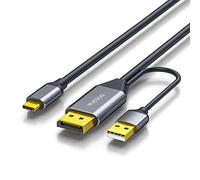 WJESOG Displayport vers USB C Câble 6.6ft 4k@60Hz avec Alimentation USB, Convertisseur DP Mâle vers Type C Mâle Prend en Charge Touch avec Nreal Air VR, MacBook Pro/Air,iPad Pro/Air,