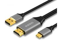 WJESOG HDMI vers USB C Câble 6.6ft 4K@60Hz avec Alimentation USB, Convertisseur HDMI mâle vers Type C Mâle Compatible Touch pour MacBook Pro, Mac Air, Nreal Air VR