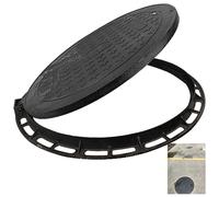 WJFTODAY Couvercle et Cadre de Regard Robustes en Fonte, Couvercle de Fosse septique Anti antidérapant, 40 x 50 cm (15,7 x 19,7 po) pour Tuyau ondulé/Colonne Verticale, Solution de Drainage renforcée