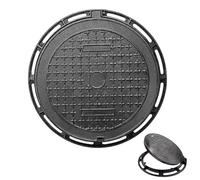 WJFTODAY Couvercle et Cadre d'inspection Ronds, Couvercle de Fosse septique en Fonte, Cou Fonte, Couvercle de Bassin de Drainage antidérapant Robuste, Panneau d'accès en métal avec Base (50 cm/20 po)