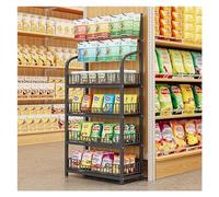 WJFTODAY Étagère de présentation pour Commerce de détail, étagère de supermarché à 4 ou 5ésentoirs en Acier pour Produits/Bonbons/Chips, conteneurs de Rangement pour Fruits et légumes avec Crochets (