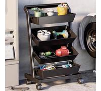 WJFTODAY Étagère de Rangement pour collations, Chariot de Rangement de Cuisine à Roulette Étagère à collations rotative autoportante pour Fruits et légumes, Panier de Rangement (Noir - Quatre étages)