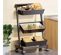 WJFTODAY Étagère de Rangement pour collations, Chariot de Rangement de Cuisine à Roulette- Étagère à collations rotative autoportante pour Fruits et légumes, Panier de Rangement (Noir - Trois étages)