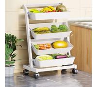 WJFTODAY Étagère de Rangement pour collations, Chariot de Rangement de Cuisine à rouletteÉtagère à collations rotative autoportante pour Fruits et légumes, Panier de Rangement (Blanc - Quatre étages)