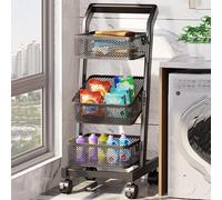 WJFTODAY Étagère de Rangement pour collations, Chariot de Rangement de Cuisine Roulant AV- Étagère à collations rotative autoportante pour Fruits et légumes, Panier de Rangement (Noir - Trois étages)