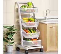 WJFTODAY Étagère de Rangement pour collations, Chariot de Rangement Roulant de Cuisine avÉtagère à collations rotative autoportante pour Fruits et légumes, Panier de Rangement (Blanc - Quatre étages)