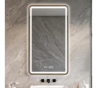 WJFTODAY Miroir de Salle de Bain LED rectangulaire Moderne - Miroir de Maquillage Mural ileurs, Cadre en Alliage d'aluminium, Affichage de l'heure et de la température (70 x 90 cm/27,6 x 35,4 Pouces)