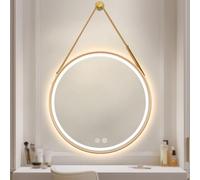 WJFTODAY Miroir Mural Rond LED Intelligent, antibuée, éclairage réglable à 3 Couleurs, grge réglable à 3 Couleurs, Grand Miroir de Salle de Bain, Miroir de Maquillage éclairé avec Cadre doré de 70 cm