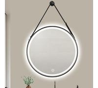WJFTODAY Miroir Rond antibuée rétroéclairé à LED, luminosité réglable avec 3 Couleurs, grD, luminosité réglable avec 3 Couleurs, Grand Miroir de Salle de Bain Mural, Design Noir Moderne, Taille 50 cm