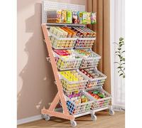 WJFTODAY Présentoir de Vente au détail, Chariot à Snacks en métal à 3 ou 4 Niveaux, préseacks à Double rangée pour supermarché et Maison, Supports de Rangement métalliques sur Pied (4 Niveaux, Blanc)