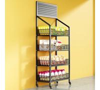WJFTODAY Présentoir de Vente au détail, présentoir à Snacks, présentoir à 4 Niveaux avec roulettes, étagère de Rangement en métal, présentoir à Bonbons et Snacks, pour supermarché et supérette, Noir