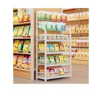 WJFTODAY Rayonnages pour légumes de supermarché, présentoir à Snacks à 3/4/5 étagères, étsupermarché, présentoirs de Vente au détail, présentoir Commercial pour Chips avec Panier de Rangement (Blanc)