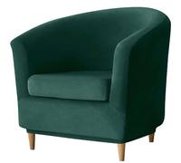 WJHDWYD 2 Pièce Housse De Fauteuil Cabriolet Chesterfield, Velours Housse De Fauteuil Club avec Housse De Coussin Antidérapant Housse De Canapé Tub Chair pour Hôtel(Vert Foncé)