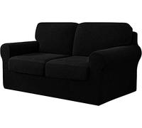 WJHDWYD Housse de canapé Extensible 7 pièces, Housse de canapé avec Trois dossiers séparés et Coussins avec Bande élastique, Tissu Jacquard élasthanne à Carreaux(Nero,2 posti (145-178 cm))