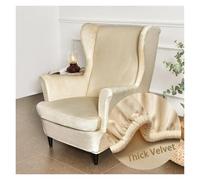 WJHDWYD Housse de Fauteuil à Oreilles Velours Extensible 2-Pièces Couverture de Fauteuil avec Housse de Coussin en T, Couleur Unie Mode Housse de Fauteuil Antidérapante pour Strandmon,Chambre(Beige)