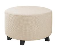 WJHDWYD Housse de Pouf Ronde Extensible en Jacquard, Housse de Pouf en élasthanne, Housse de Repose-Pieds for Salon, Housse de Tabouret Douce, Amovible et Lavable(Giallo Crema,L)