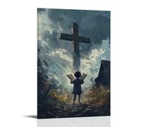WJHJZQYY A Child Clutches A Tattered Bible Beneath A Towering Cross, The Wind Carrying Both Prayer And Promise Into The Sky Poster mural décoratif moderne à suspendre 60 x 90 cm