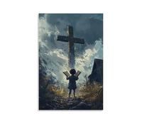 WJHJZQYY A Child Clutches A Tattered Bible Beneath A Towering Cross, The Wind Carrying Both Prayer And Promise Into The Sky Poster mural décoratif moderne à suspendre 40 x 60 cm