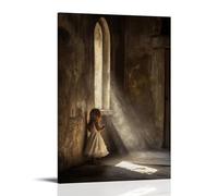 WJHJZQYY A Child Prayer Echoes Inside The Chapel, Waking Dust And Light That Had Long Forgotten The Sound of Hope. Décoration murale moderne à suspendre 30 x 45 cm