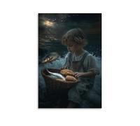 WJHJZQYY A Child Shares His Bread, And The World Shifts in Silence Before The First Fish Touches The Basket Poster mural décoratif moderne à suspendre 60 x 90 cm
