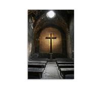 WJHJZQYY A Choir Sings Beneath An Ancient Cross, Their Voices Making The Text on The Chapel Walls Shimmer. Décoration murale moderne à suspendre, 60 x 90 cm