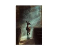 WJHJZQYY A Deer Pauses at The Chapel's Threshold, regarding Into The Sacred Stillness as Dust Halos Circle The Pews. Décoration murale moderne à suspendre 50 x 75 cm