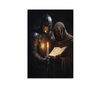 WJHJZQYY A Knight Shields A Monk Copying Scripture, Guarding The Candle That Keeps Faith Alive in The Darkness Poster mural décoratif moderne à suspendre 20 x 30 cm