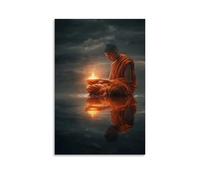 WJHJZQYY A Monk Offers A Bowl of Water to Buddha, And The Reflection Glow with The Light of Understanding Poster mural décoratif moderne à suspendre 50 x 75 cm