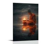 WJHJZQYY A Monk Offers A Bowl of Water to Buddha, And The Reflection Glow with The Light of Understanding Poster mural décoratif moderne à suspendre 30 x 45 cm