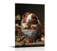 WJHJZQYY Affiche murale décorative moderne à suspendre à l'âge d'or néerlandais d'un cochon d'Inde qui se renverse dans un bol de baies d'automne 30 x 45 cm