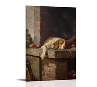 WJHJZQYY Affiche murale décorative moderne à suspendre à l'âge d'or néerlandais - Nature morte d'un vieux chien endormi par un foyer rustique - 60 x 90 cm
