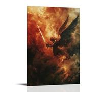 WJHJZQYY Archange Michael Descending from Stormy Clouds, Sword Aflame, Wings Spread Wide in Glorious Celestial Battle. Poster mural décoratif moderne à suspendre 30 x 45 cm