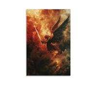 WJHJZQYY Archange Michael Descending from Stormy Clouds, Sword Aflame, Wings Spread Wide in Glorious Celestial Battle. Décoration murale moderne à suspendre, 20 x 30 cm