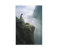 WJHJZQYY Atop A Rocky Cliff, Jesus Watches Over A Resting Lamb While Two Wolves Crawl Up from The Fog Below Poster mural décoratif moderne à suspendre 20 x 30 cm