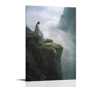 WJHJZQYY Atop A Rocky Cliff, Jesus Watches Over A Resting Lamb While Two Wolves Crawl Up from The Fog Below Poster mural décoratif moderne à suspendre 60 x 90 cm
